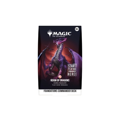 Embalagem do jogo Magic The Gathering com dragão roxo e texto
