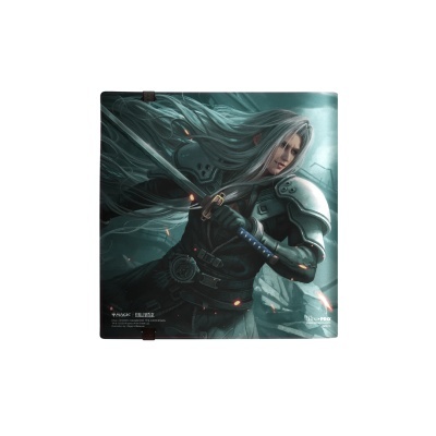 Tapete de jogo com ilustração de personagem de cabelo branco e armadura prateada segurando uma espada