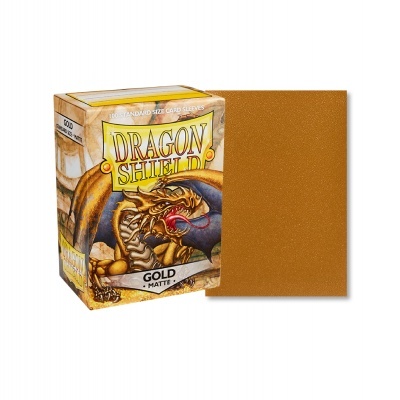 Caixa de protetores para cartas Dragon Shield dourados foscos com dragão ilustrado