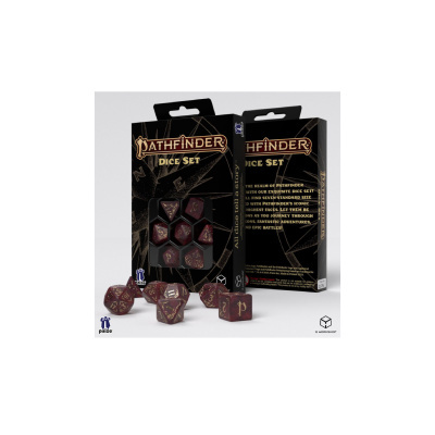 Conjunto de dados Pathfinder com embalagem preta e dados vermelhos de vários formatos