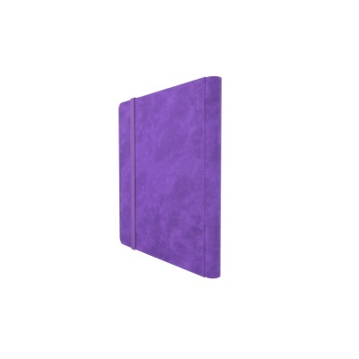 Capa ou estojo roxo com textura em tecido ou camurça e faixa elástica