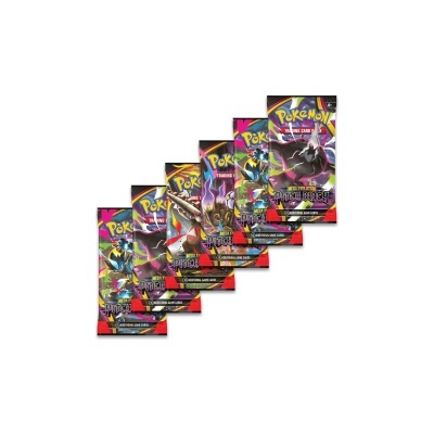 Pacotes de booster Pokémon Trading Card Game Mega Evolution Pitch Black coloridos com ilustrações de Pokémon