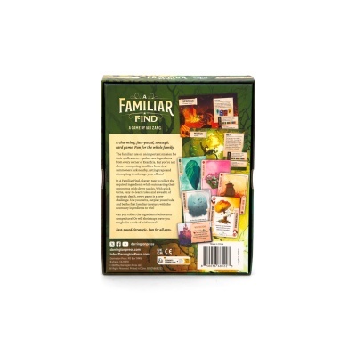 Caixa de jogo de cartas A Familiar Find com ilustrações e texto em inglês