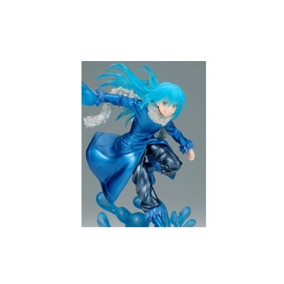 Figura colecionável de personagem anime com cabelo azul e roupa azul
