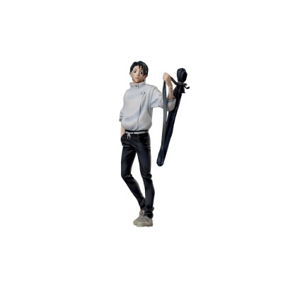 Action figure masculina com camisa branca e guarda-chuva preto