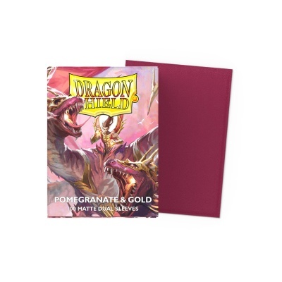 Caixa de proteções para cartas Dragon Shield Pomegranate & Gold e proteção bordô mate