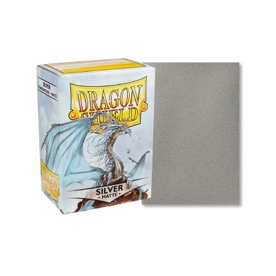 Caixa de cartas Dragon Shield prateadas mate com imagem de dragão e texto