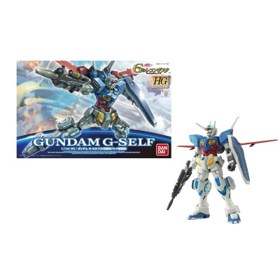 Modelo de plástico Gundam G-Self com caixa e figura azul e branca