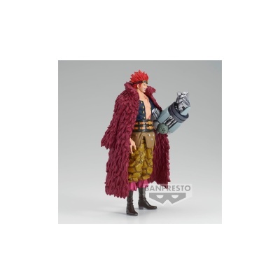 Figura colecionável de personagem masculino com cabelo vermelho e casaco comprido vermelho
