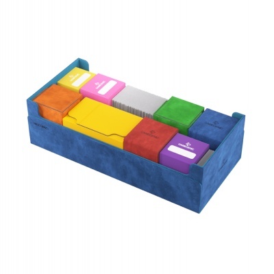 Caixas coloridas organizadas em estojo azul