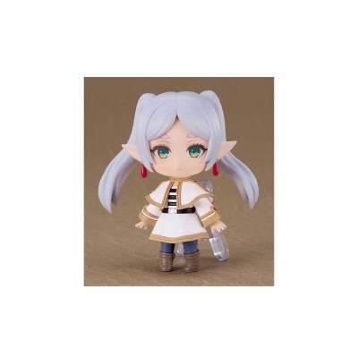 Figura colecionável de anime com cabelo branco e vestido branco e bege