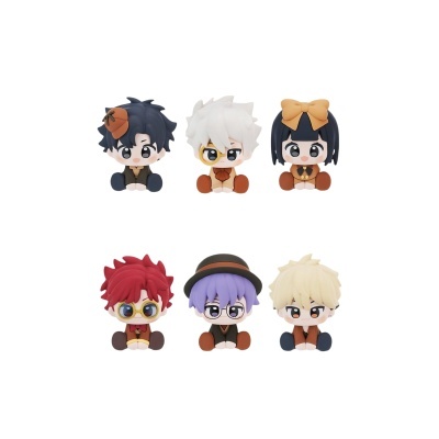 Sete figuras colecionáveis em estilo chibi com várias cores e acessórios