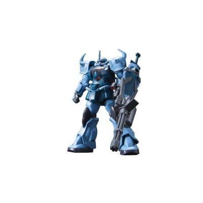Figura de robô azul armado com escudo e arma em fundo branco