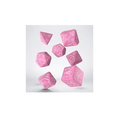 Dados de jogo rosa com caracteres japoneses e flores de cerejeira