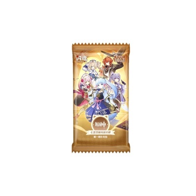 Embalagem dourada de jogo colecionável com personagens animados e texto em chinês