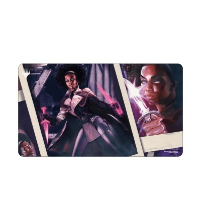 Tapete com arte de mulher com duplas adagas cor de rosa em estilo polaroid