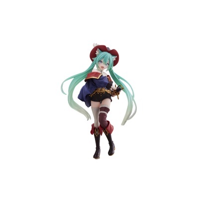 Figura coleccionável de personagem anime com cabelos verdes e roupa azul e vermelha.