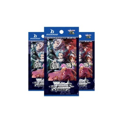 Pacote de cartas Weiss Schwarz com personagens de anime na embalagem azul da Bushiroad.