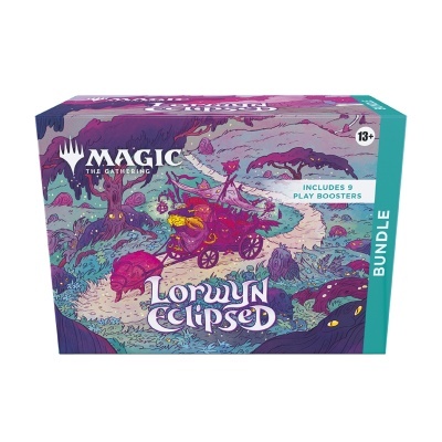 Caixa de jogo Magic The Gathering Lorwyn Eclipsed com ilustração de floresta e carruagem.