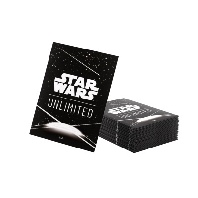 Cartas de jogo Star Wars Unlimited com fundo preto e texto branco