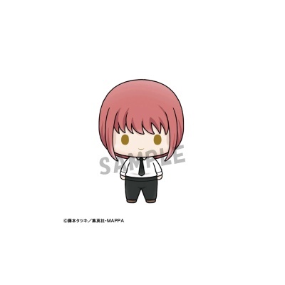Figura chibi com cabelo rosa, roupa formal e palavra SAMPLE sobreposta.