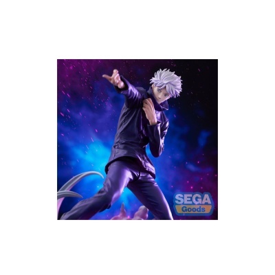 Figura colecionável de personagem com cabelo branco e roupa preta numa pose dinâmica