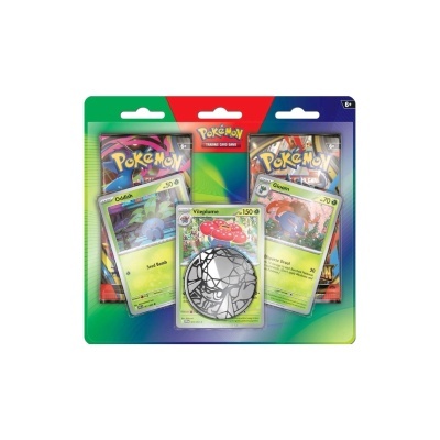 Conjunto Pokémon Trading Card Game com cartas Oddish, Vileplume, Gloom e moeda metálica em embalagem colorida