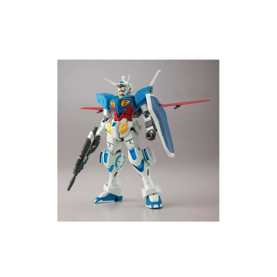 Figura de ação robô Gundam azul e branco com rifle e escudo