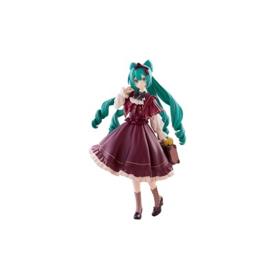 Figura anime com vestido bordeaux e cabelo verde