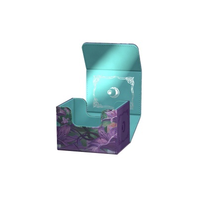 Caixa de cartão floral aberta azul turquesa com detalhes prateados