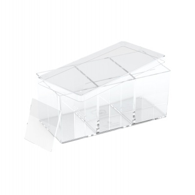 Organizador transparente de acrílico com divisórias e tampa articulada