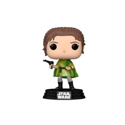 Figura Funko Pop de personagem Star Wars com capa verde e arma