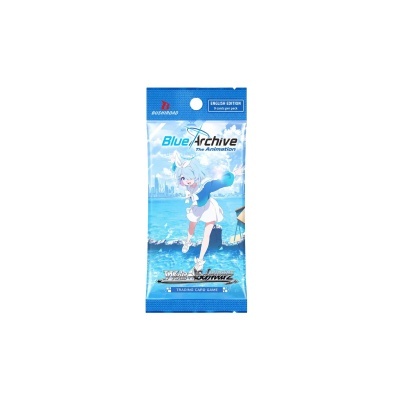 Pack azul de cartas de jogo colecionável Blue Archive The Animation com personagem anime e logo Weiss Schwarz.