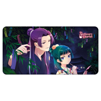 Ilustração anime com dois personagens, céu estrelado e texto The Apothecary Diaries
