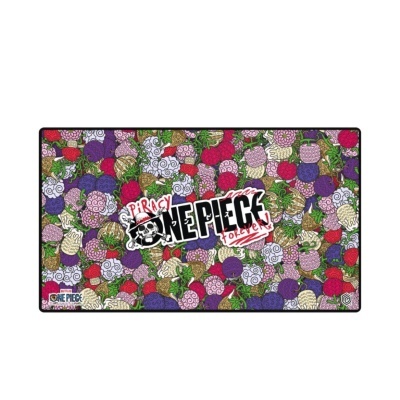 Tapete colorido com design de frutas e texto ONE PIECE