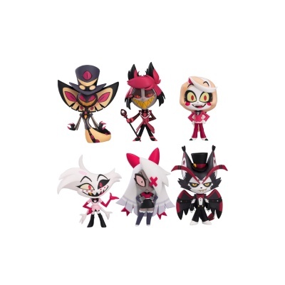 Set de seis figuras colecionáveis coloridas sobre fundo branco