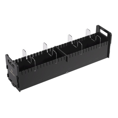 Organizador preto de mesa com divisórias e ganchos metálicos