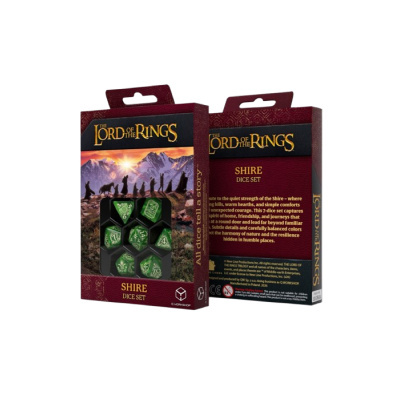 Conjunto de dados The Lord of the Rings SHIRE DICE SET em embalagem vermelha com dados verdes