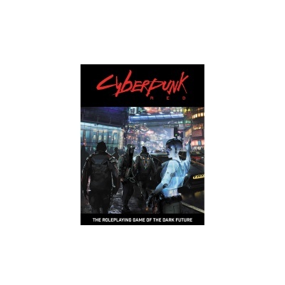 Capa do jogo Cyberpunk Red com personagens futuristas numa cidade à noite