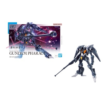Figura de robô Gundam Pharamct cinza escuro com arma e embalagem com imagem do robô