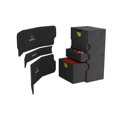 Conjunto de caixa de armazenamento preta com gavetas vermelhas e divisórias com logótipos GAMEST