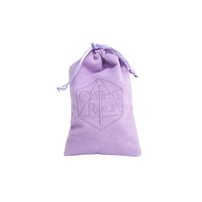 Saco de tecido lilás com logo Critical Role bordado