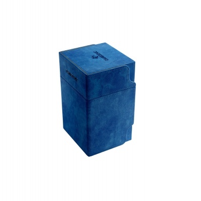 Caixa azul de armazenamento com textura e com a palavra SLEEVES