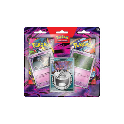 Pack de cartas Pokémon com três cartas e embalagem colorida