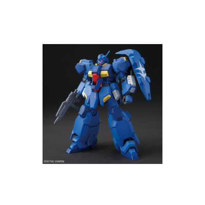 Figura robô azul armado segurando arma e escudo