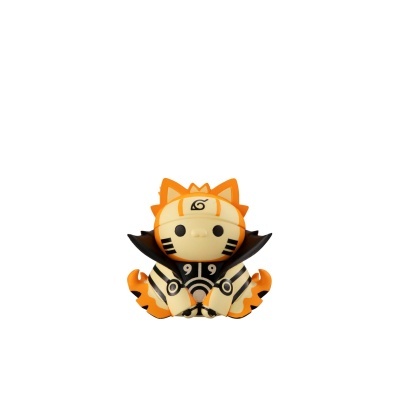 Figura de brinquedo laranja, bege e preto com símbolos