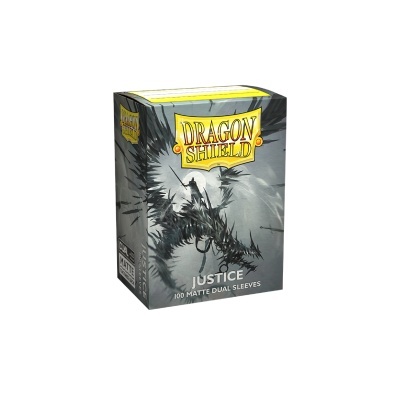 Caixa de protectores de cartas Dragon Shield Justice com desenho de dragão preto em fundo cinzento
