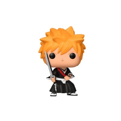Figura Funko Pop de personagem com cabelo laranja e quimono preto segurando espada