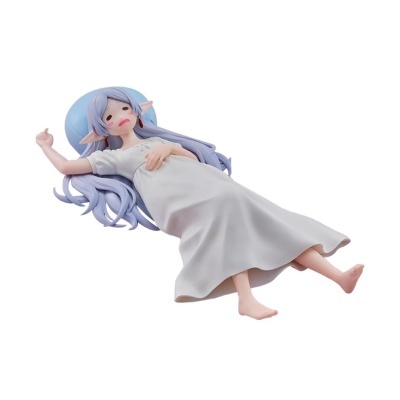 Figura personagem anime deitada com vestido branco e cabelo lilás