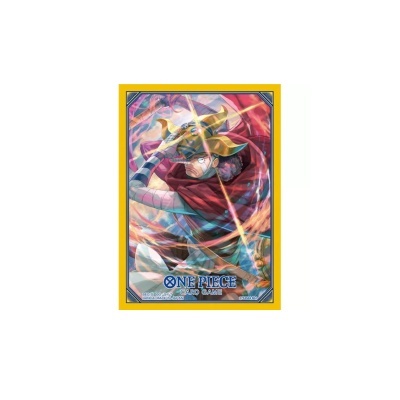 Carta de jogo One Piece com personagem de chapéu e capa vermelha, moldura amarela